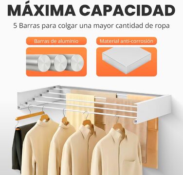 Настінна сушарка для білизни Jupplies, 120 см, розкладна, з алюмінію, 30 кг, для дому та вулиці (біла)