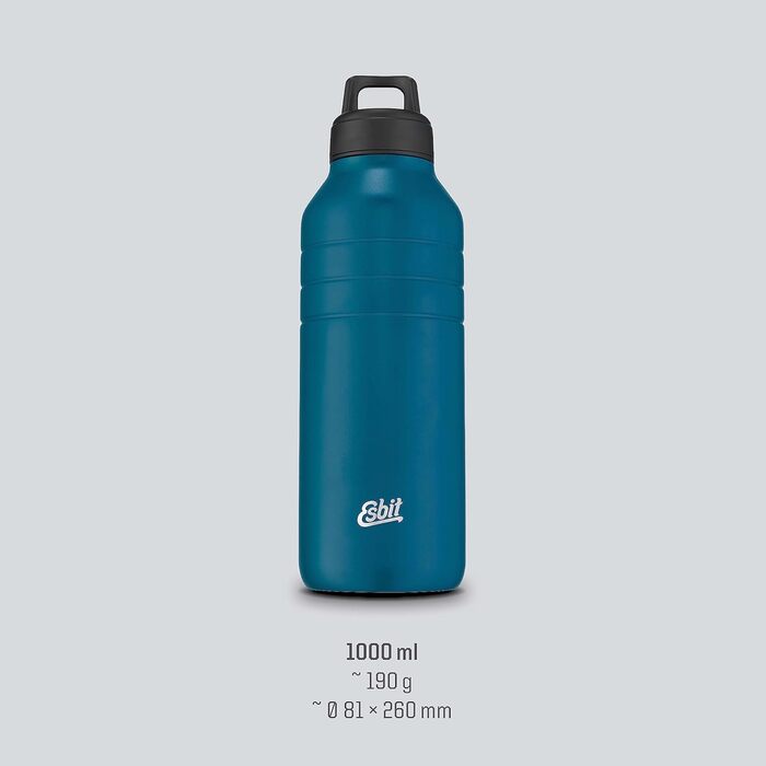 Пляшка для води Esbit Majoris - Пляшка для води з нержавіючої сталі з практичною петлевою кришкою - 1380 мл з нержавіючої сталі (Polar Blue, 1 л)