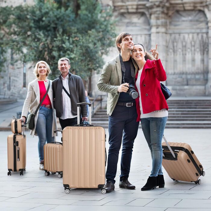 Набір валіз LALAHO 3/4/5 шт. з косметичними сумками, жорсткі валізи з ABS, набір багажу з валізою для макіяжу та ручною покладею, колір шампань