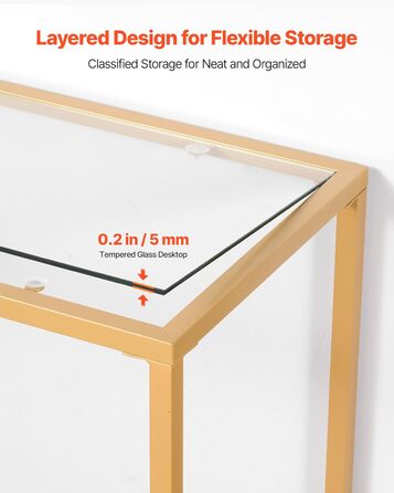 VEVOR Консольний столик з 2 ящиками, сучасний прямокутний, 107 x 35,4 x 75,5 см, з скляною стільницею, столик біля дивана з захистом від перекидання, для вітальні, передпокою, холлу