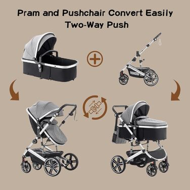 Дитяча коляска 3 в 1, система подорожей з автокріслом, візок з регульованими підлокітниками, комбінована коляска з дощовиком, москітна сітка, алюмінієвий каркас, прогулянкова коляска для 0-4 роки, чорний (SK21-Blau)