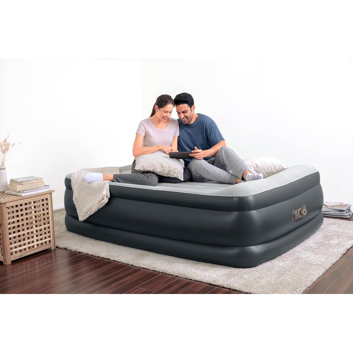 Міцне надувне ліжко з вбудованим електричним насосом і подушкою, 203 x 152 x 56 см