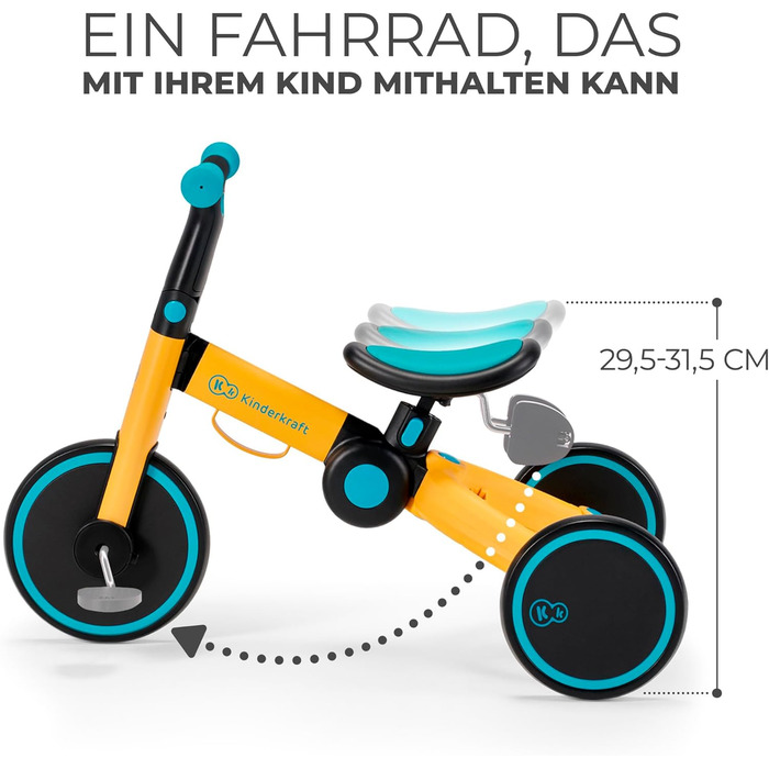 Триколісний велосипед Kinderkraft 4TRIKE 3 в 1: самокат-каталка-велосипед, жовтий, для дітей від 12 місяців до 5 років