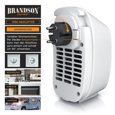 Розетки Brandson Тепловентилятор Міні-керамічний обігрівач - Цифровий дисплей Таймер температури - Вентилятор 400 Вт - Термостат Захист від перегріву - - - Ванна кімната Спальня, примусова вентиляція