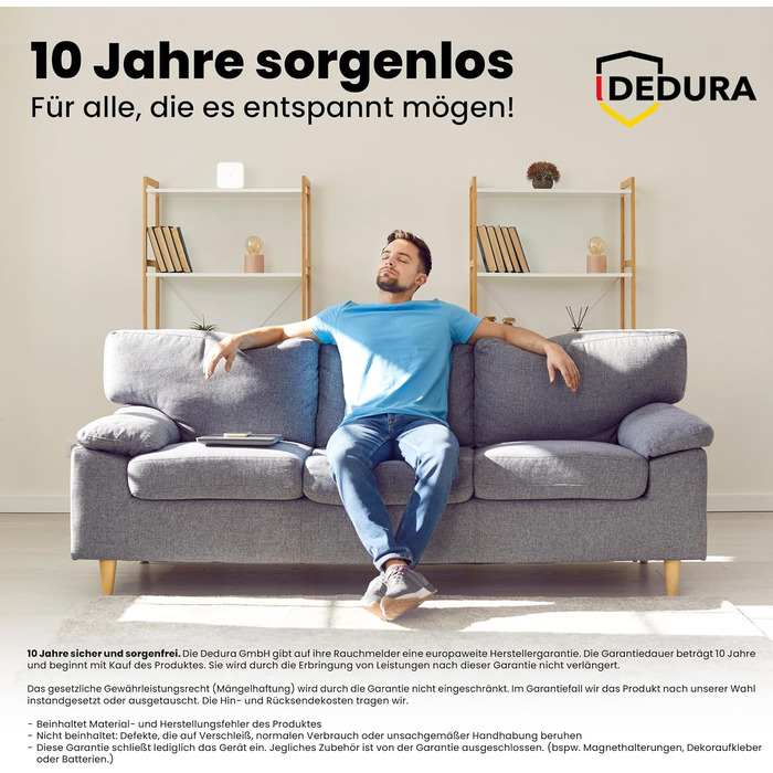 Набір димових сповіщувачів Rauchmelder (10 шт.) з 10-річною гарантією, сертифікований BSI за стандартом DIN EN14604, з 9V батареєю