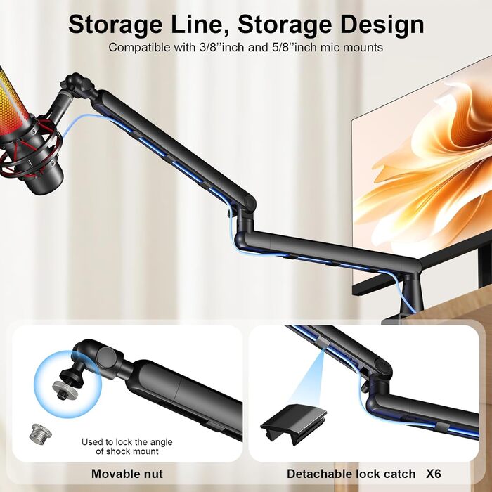 Мікрофонний стійкий тримач Aokeo AK-55 для столу, низькопрофільний, регульований, сумісний з Aokeo Yeti, Snowball iCE, HyperX QuadCast, SoloCast, Elgato Wave (Чорний)