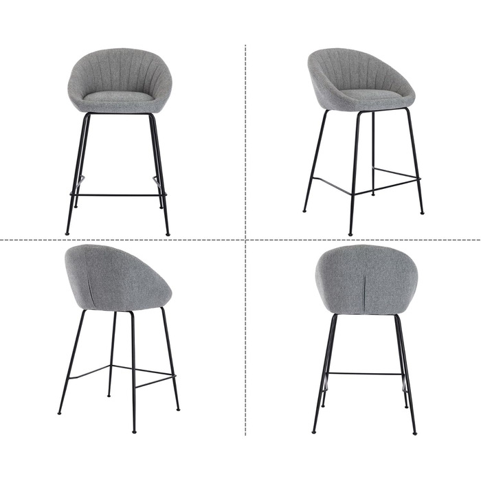 Набір з 2 барних стільців Chairus: міцний металевий каркас, сидіння з льону, для кухні/домашнього бару, сірий
