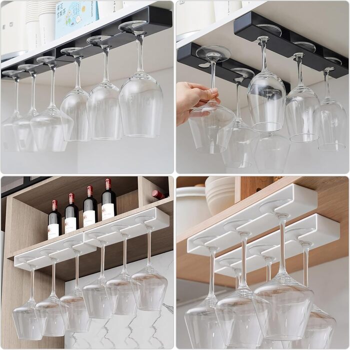 Тримач для келихів DESONAUT під полицю шафи, пластиковий, для сушки, 4 шт. (Чорний)