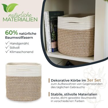 Набір кошиків для зберігання HMF, 3 шт., з прихованими ручками, бавовна, 37,5 x 25 x 22,5 см, пісочний колір