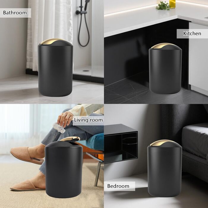 Набір аксесуарів для ванної кімнати, чорний колір, повний комплект: сміттєвий контейнер, дозатор мила, миска, щітка для унітазу, тримач для зубних щіток, стаканчик, піднос, контейнер для ватних паличок, органайзер для стільниці. Чудовий подарунок для дому