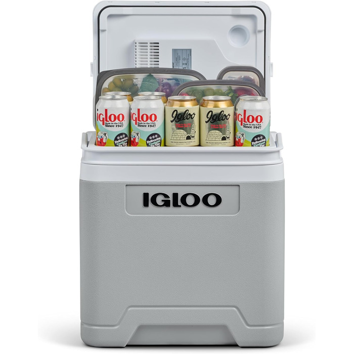 IGLOO IE27 - Електрична холодильна сумка/міні-холодильник 27л, 12/230V для авто, човна та відпочинку (сірий)
