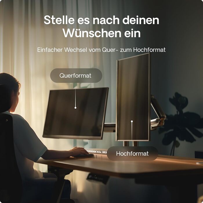 Підставка для двох моніторів Desktronic, до 32 дюймів, 8 кг, 360° обертання, регулювання висоти, міцна конструкція, проста установка, для великих моніторів, ергономічна, VESA 75/100, чорна