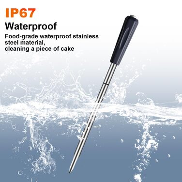 Бездротовий термометр для м'яса, цифровий кухонний термометр з бездротовим зондом, дальність 150 м, термометр для продуктів, сумісний з iOS & Android, попередньо запрограмовані температури для BBQ, духовки