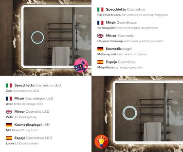 Дзеркало для ванної кімнати з підсвічуванням LED, 120x70 см, без рами, сучасний дизайн, на замовлення, Ambient Line