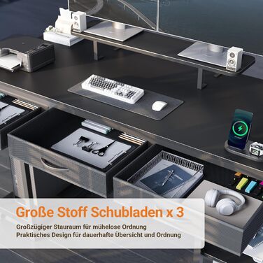 Комп'ютерний стіл Claiks з 3 шухлядами, полицею, 2 розетками та 2 USB-портами для зарядки, білий (120 x 60 см), чорний