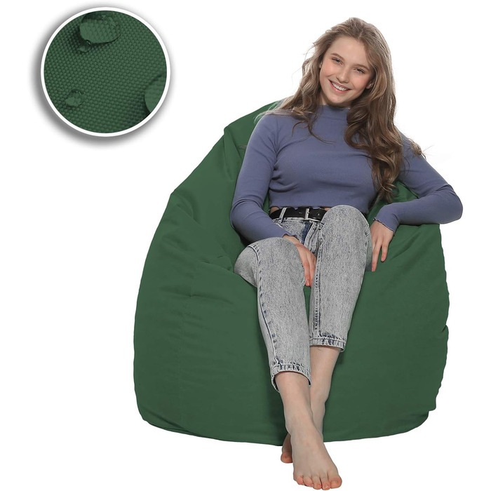 Подушка для підлоги Beanbag XXL для дорослих і дітей - підходить для ігор або відпочинку - в приміщенні та на вулиці, оскільки вона водонепроникна - з намистинами EPS, колір темно-зелений, розмір XL