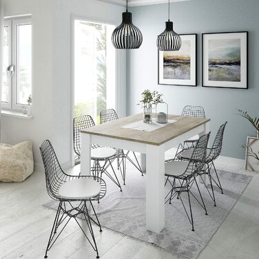 Розсувний обідній стіл Habitdesign Kendra: білий Artik та канадська горіхова деревина, 140–190 x 78 x 90 см