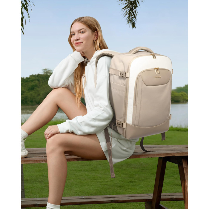 Чоловічий/Жіночий рюкзак OVEVOOK для ручної поклажі в літак, 40л, великий дорожній рюкзак-валіза з відділенням для ноутбука, водонепроникний, для подорожей, ділових поїздок, вихідних (L, Хакі-беж)
