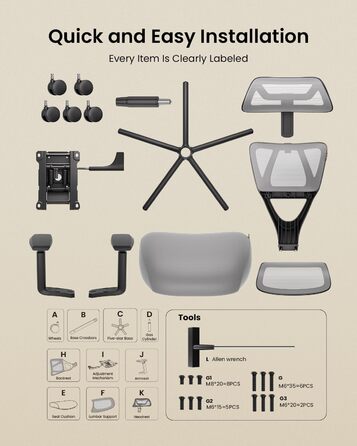 Офісний крісло ProtoArc EC100 сірого кольору з товстим пружинним сидінням, підтримкою попереку, регульованими підлокітниками та підголівником, сітчасте крісло для дому та офісу