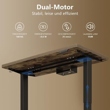 Регульований стіл, 180x80 см, електричний стоячий стіл з двома моторами, сенсорна панель, USB-A, кабелеуправління, стільниця 25 мм, ергономічний офісний стіл, білий (180 x 80 см, коричневий)