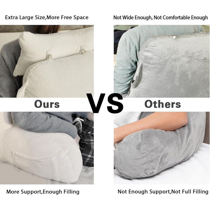 Лежак для читання в ліжко/крісло, подушка для спини з кишенями, для дорослих, для відпочинку, читання, перегляду телевізора, ігор (Бежевий)