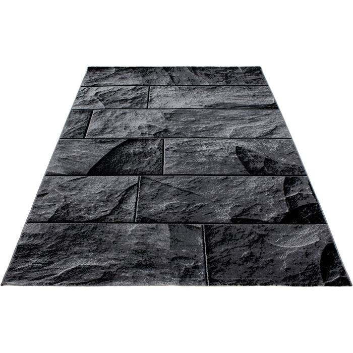 Килимок SIMPEX для вітальні сучасний кам'яний дизайн - кухонний килимок з коротким ворсом дуже м'який, простий у догляді для спальні, їдальні, дитячої кімнати - килимок для вітальні, що миється (80 х 300 см, чорний)