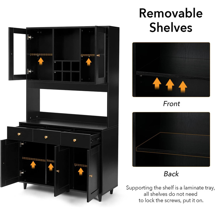 Кухонна шафа VOWNER: буфет, висока шафа з 5 полицями, вітрина, багатофункціональна шафа, шафа для їдальні, регульовані полиці, ДСП, 100 x 38 x 181 см