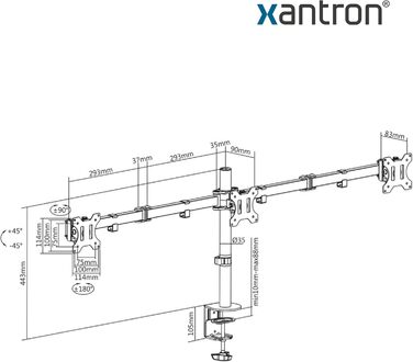 Кріплення для монітора Xantron® ECO-E62 (3 монітори) - 17-32 дюйми, VESA 75x75/100x100, для плоских та вигнутих моніторів, з монтажним комплектом