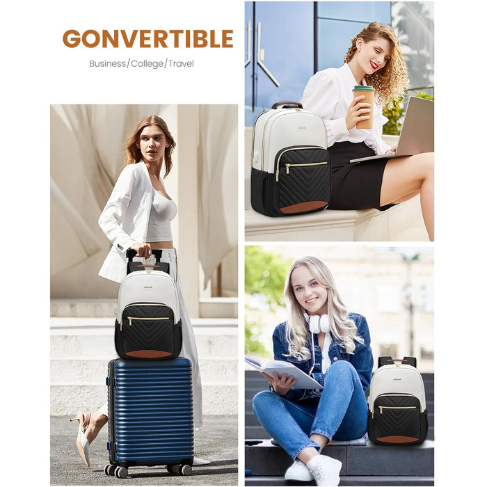 LOVEVOOK Рюкзак для жінок, великий, 15.6 дюймів, сумка для ноутбука, водонепроникний, шкільний рюкзак, для дівчаток-підлітків, чорний, елегантний, для роботи, навчання, подорожей (15.6 дюймів, бежево-чорний-коричневий)