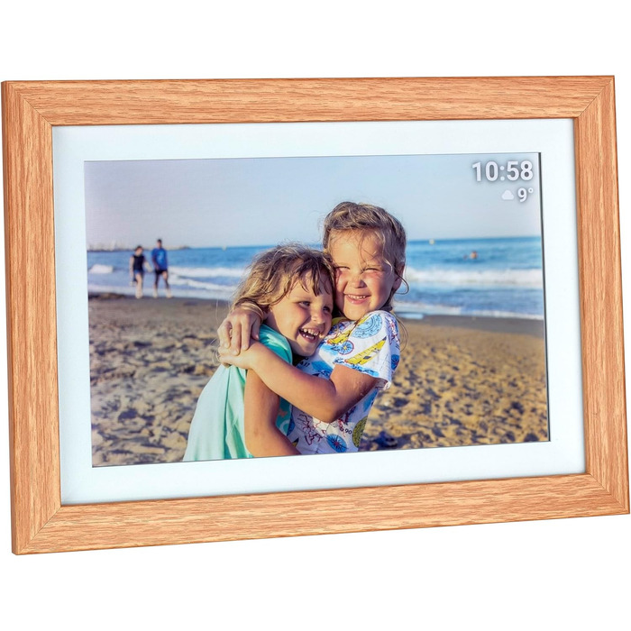 Цифровий фоторамка TFA Dostmann 10 дюймів з Wi-Fi, FRAMEO App, сенсорний екран, підтримка USB/Micro SD, дерев'яний корпус (MDF), коричневий