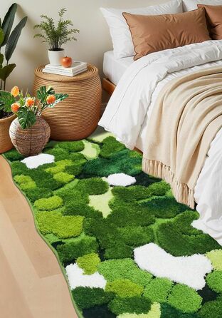 Килимок для ванної кімнати з м'яким зеленим мохом, 61 x 152 см, Boho стиль, антиковзаюча, швидковисихаюча, для ванної, кухні, спальні