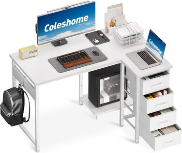 Комп'ютерний стіл кутовий Coleshome 100x70 см з 4 шухлядами, білий. Для офісу, кабінету, спальні