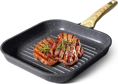 Сковорода-гриль GiPP 28x28 см, сковорода для стейків, індукційна, алюмонієвий литний матеріал з гранітно-антипригарним покриттям, 100% без PFOA, підходить для всіх типів плит, легко миється, білий колір