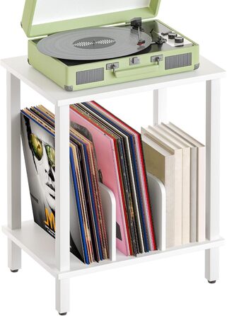 HOOBRO Стійка для програвачів, полиця для платівок, приліжкова тумбочка, полиця для платівок з перегородками, органайзер для платівок, до 100 альбомів, для вітальні, EBK05RS01 (Білий)