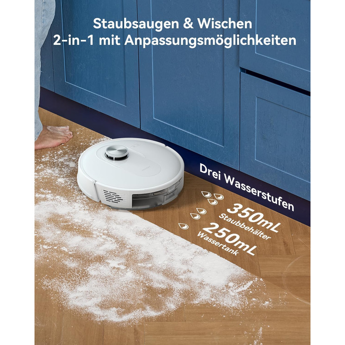 Робот-пилосос Proscenic Q8 з функцією миття 4200Pa, 200хв, для підлоги та килима, з лазерною навігацією та керуванням через додаток, сумісний з Alexa, Siri, IFTTT, для видалення шерсті тварин, білий