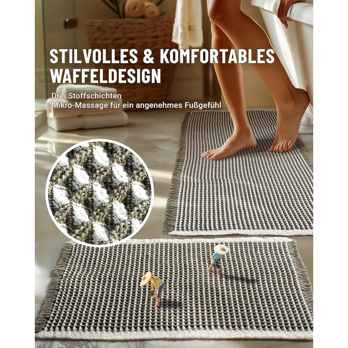 Набір килимків для ванної кімнати: антиковзаючі килимки, набір 2 шт., бохо-стиль, для ванної, спальні, вітальні, 51 x 120 см + 41 x 61 см, коричнево-білий (зелено-білий)