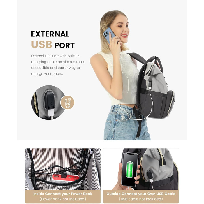 LOVEVOOK Рюкзак для жінок великий, шкільний рюкзак вологостійкий з відділенням для ноутбука, сумка для роботи, рюкзак для подорожей, ручна поклажа для літака, для університету, подорожей, бізнесу, світло-сірий