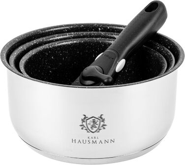 Набір каструль з знімними ручками (3 шт.) з нержавіючої сталі - сумісний з індукційними плитами. Набір каструль, сковорідок та посуду з гранітним покриттям