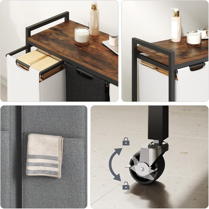 Кошик для білизни HOOBRO з 3 відділеннями, 119L, на колесах, з полицями, білий