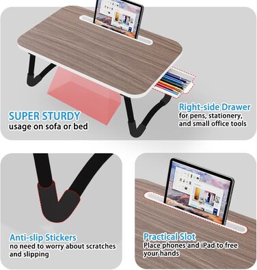 Столик для ноутбука в ліжко, столик для роботи, Homeoffice, підставка для ноутбука на диван, піднос-столик (Компактний, Коричневий, 48x30 см)