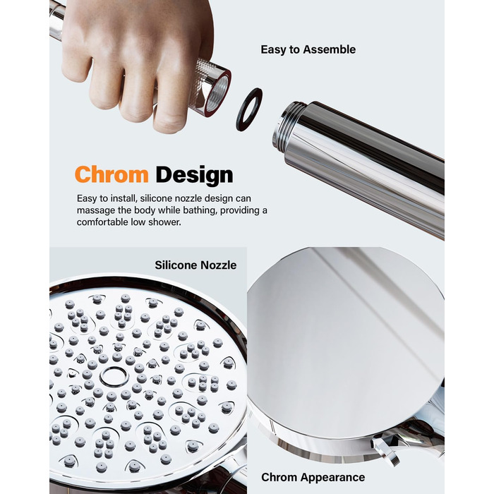 Фільтр для душу Cobbe зі шлангом, ручна лійка з 3 вугільними фільтрами, душова лійка з 6 режимами, високопродуктивний економний душ з фільтром від накипу для жорсткої води, видаляє 99% хлору (хром 63)