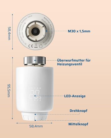 Розумний термостат для радіатора DEWENWILS WiFi, програмований, з керуванням через додаток, сумісний з Alexa та Google Assistant, енергозберігаючий, 1 шт.