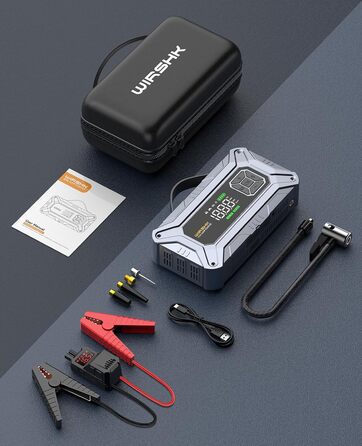 Портативний пусковий пристрій 8000A з повітряним компресором 160 PSI для бензинових та дизельних двигунів (до 10л), з дисплеєм та аварійною світлодіодною лампою