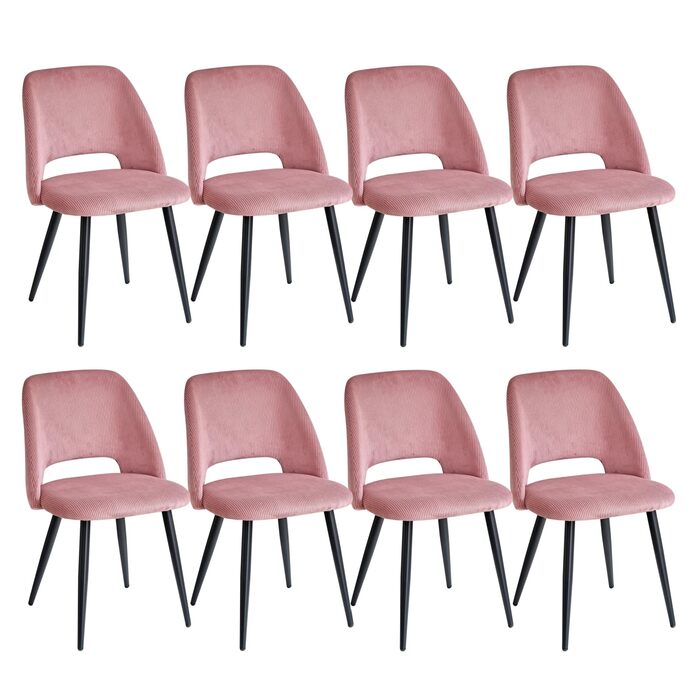 Обідній стілець з тканини в смужку, м'який, з вигнутим спинкою, для кухні, вітальні, спальні - (Рожевий, набір 8 шт.)