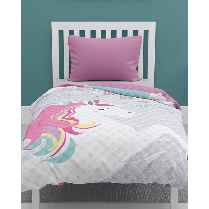 Дитяче покривало Carpe Sonno для дитячих ліжок 170 х 210 см з кольоровою дизайнерською ковдрою для двостороннього - односпальне ліжко односпальне стьобане (Unicorn Pink)