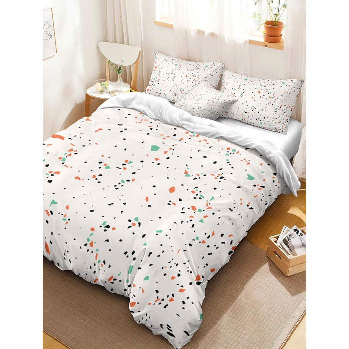 Сіра постільна білизна 180x200 см Геометричний дизайн, двостороння постільна білизна з м'якої мікрофібри, гіпоалергенна, 3 частини (1 простінь, 2 наволочки 80x80 см), сучасний дизайн