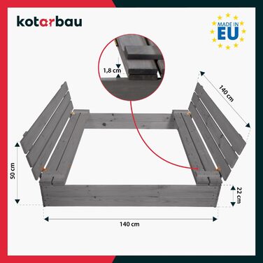 Пісочниця KOTARBAU® з кришкою, 120x120 см, дерево, з лавками