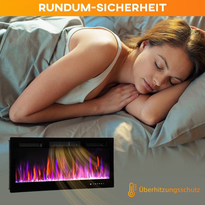 Електричний камін HOMCOM, настінний монтаж, регульоване полум'я, термостат, таймер, сталь, чорний