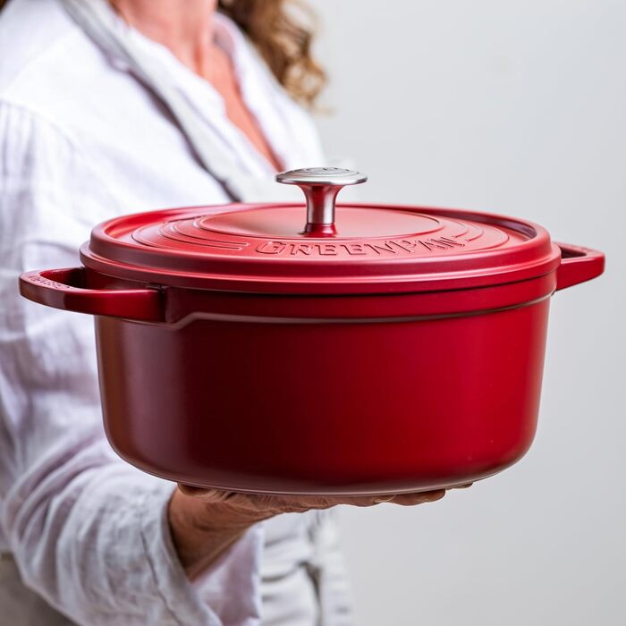 GreenPan Featherweights - Сковорода з кришкою, 22 см, 3 л, керамічне антипригарне покриття, чавун, індукція, сумісна з духовкою, червона