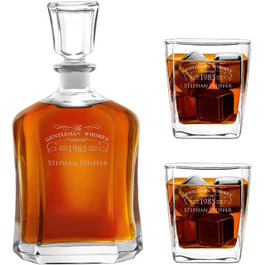 Мавертон Віскі Карафа + Набір склянок для віскі (2/4/6 шт.) з гравіюванням - 700 мл - Ідеальний подарунок для чоловіків, джентльменів